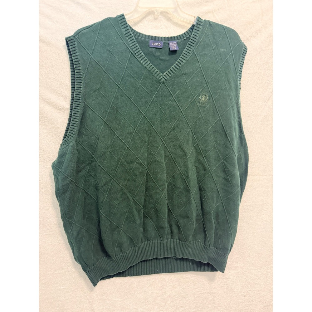 IZOD Mens 3XLT Green Cotton Diamond Texture V-Neck Sweater Vest Big & Tall